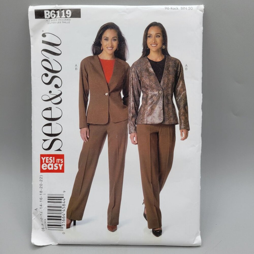 See & Sew B6119 Sewing Pattern Misses Jacket Pants Sizes 6-22 Semi-Fitted UNCUT